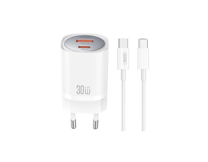 Сетевое зарядное устройство XO CE21 PD30W/PPS33W 1USB-A+1USB-C + Type-C кабель белый, цена: 549 грн.