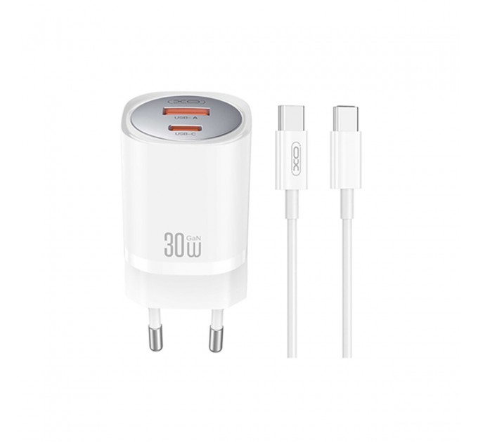 Сетевое зарядное устройство XO CE21 PD30W/PPS33W 1USB-A+1USB-C + Type-C кабель белый, цена: 449 грн.