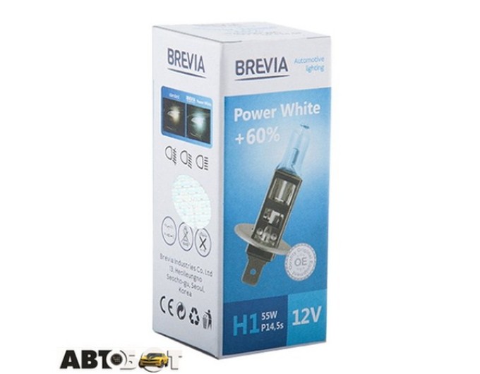 Галогенна лампа BREVIA Power White +60% H1 12V 55W 4300K 12010PWC (1 шт.), ціна: 230 грн.