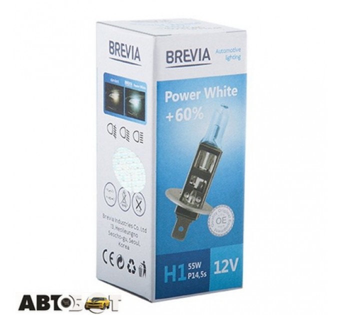 Галогенная лампа BREVIA Power White +60% H1 12V 55W 4300K 12010PWC (1 шт.)