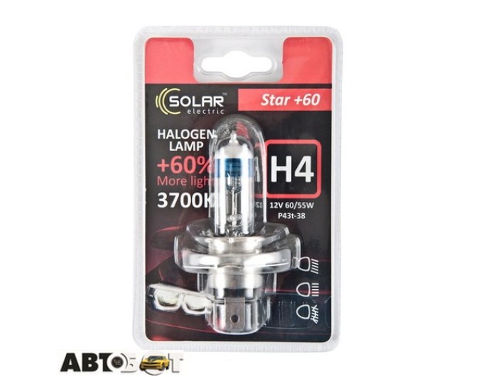 Галогенна лампа SOLAR Star H4 12V 60/55W 3700K 1234B1 (1 шт.), ціна: 160 грн.