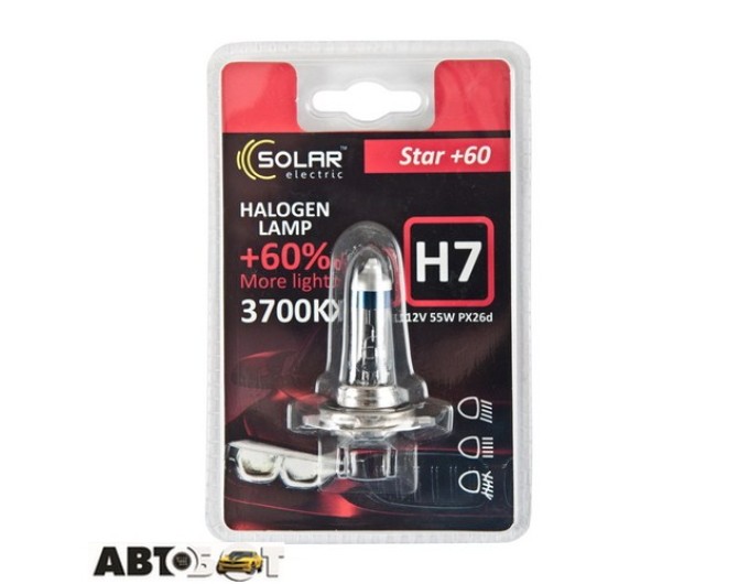 Галогенна лампа SOLAR Star H7 12V 55W 3700K 1237B1 (1 шт.), ціна: 142 грн.