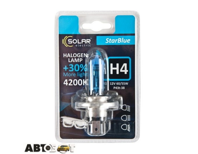 Галогенна лампа SOLAR StarBlue H4 12V 60/55W 4200K 1244B1 (1 шт.), ціна: 129 грн.