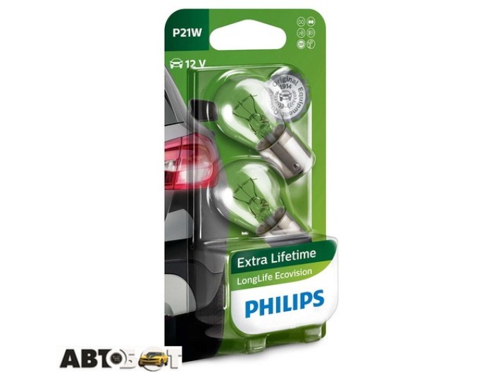 Лампа розжарювання Philips LongerLife EcoVision P21W 12498LLECOB2 (2 шт.), ціна: 109 грн.