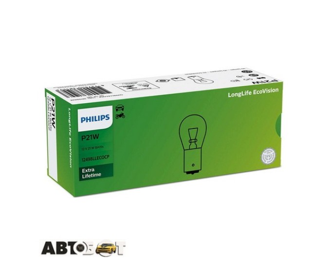 Лампа розжарювання Philips LongerLife EcoVision P21W 12V 12498LLECOCP (1 шт.), ціна: 52 грн.