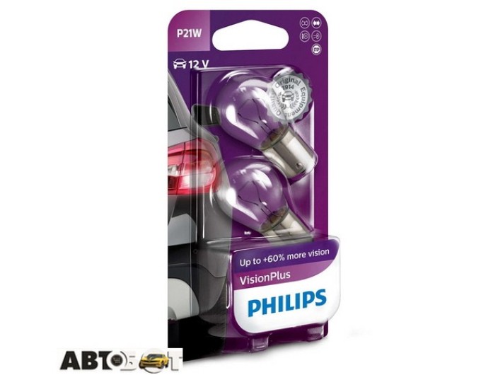 Лампа розжарювання Philips VisionPlus P21W 12V 12498VPB2 (2 шт.), ціна: 80 грн.