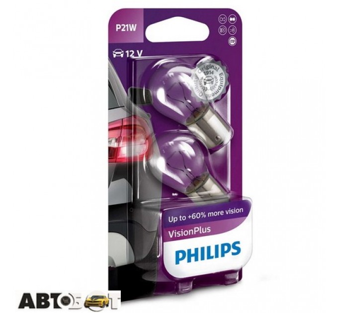 Лампа розжарювання Philips VisionPlus P21W 12V 12498VPB2 (2 шт.), ціна: 65 грн.