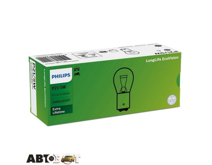 Лампа розжарювання Philips LongerLife EcoVision P21/5W 12V 12499LLECOCP (1 шт.), ціна: 68 грн.