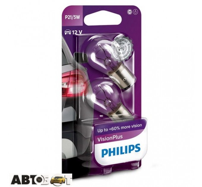 Лампа розжарювання Philips VisionPlus P21/5W 12V 12499VPB2 (2 шт.), ціна: 99 грн.