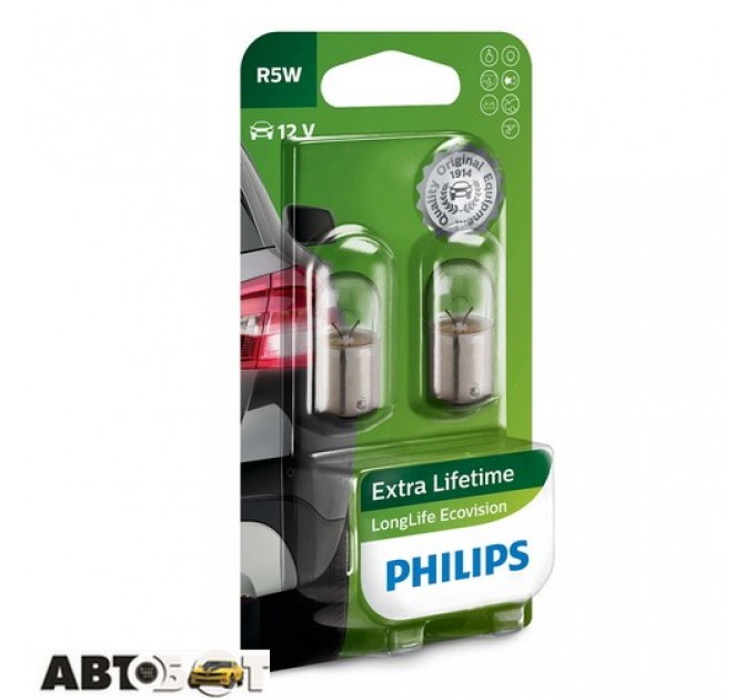 Лампа накаливания Philips LongerLife EcoVision R5W 12V 12821LLECOB2 (2 шт.), цена: 73 грн.