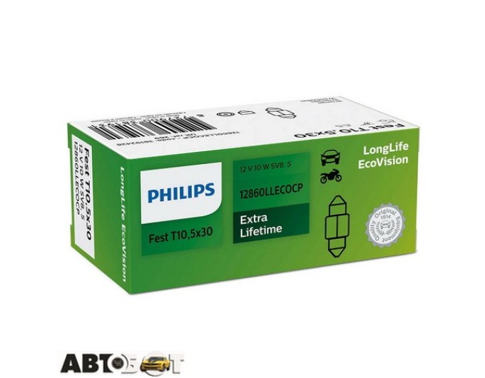 Лампа розжарювання Philips LongerLife EcoVision C10W T10.5X30 12V 12860LLECOCP (1 шт.), ціна: 55 грн.