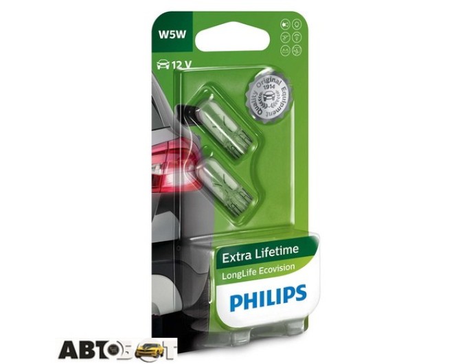 Лампа розжарювання Philips LongerLife EcoVision W5W 12V 12961LLECOB2 (2 шт.), ціна: 94 грн.