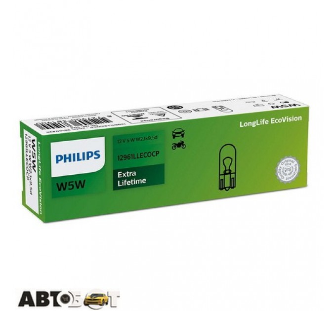 Лампа розжарювання Philips LongerLife EcoVision W5W 12V 12961LLECOCP (1 шт.), ціна: 36 грн.