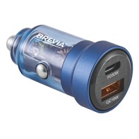 Автомобильное зарядное устройство Brevia ePower DualCharge 30W 1xUSB-C+1xUSB-A, прозрачный синий