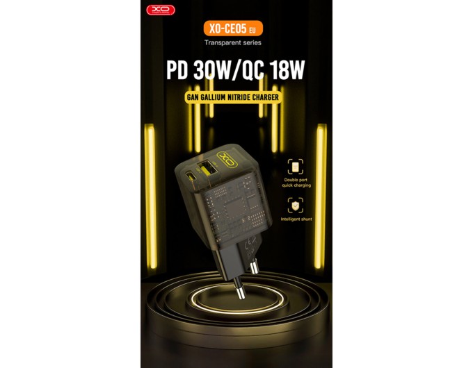 Сетевое зарядное устройство XO CE05 Gan PD30W+QC3.0 18W+ Lighting кабель коричневый, цена: 399 грн.
