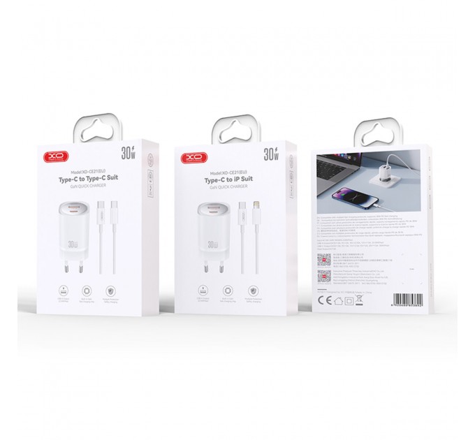 Сетевое зарядное устройство XO CE21 PD30W/PPS33W 1USB-A+1USB-C + Type-C кабель белый, цена: 449 грн.