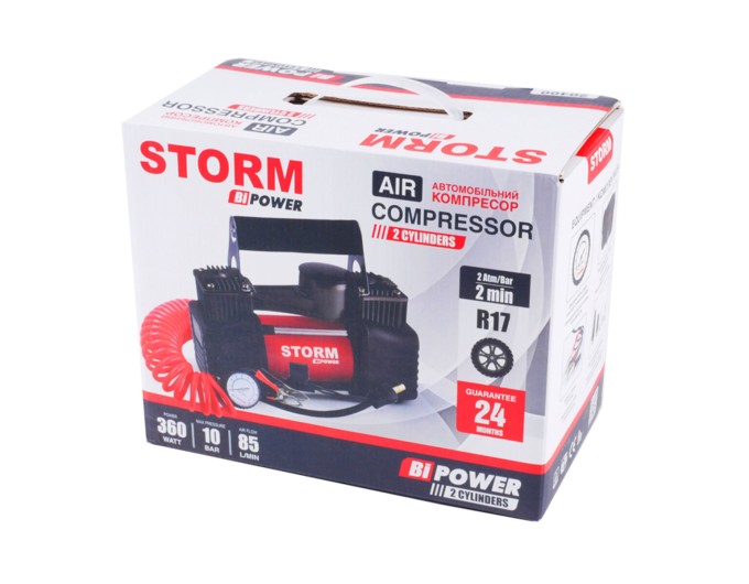 Компресор автомобільний Storm Bi-Power 10Атм 85л/хв 360Вт двоциліндровий, ціна: 1 913 грн.
