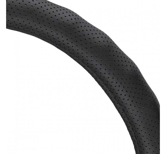 Чохол на кермо Carlife 37-39см, шкіра, чорний, біла гума, один шов, перфорований, ціна: 609 грн.