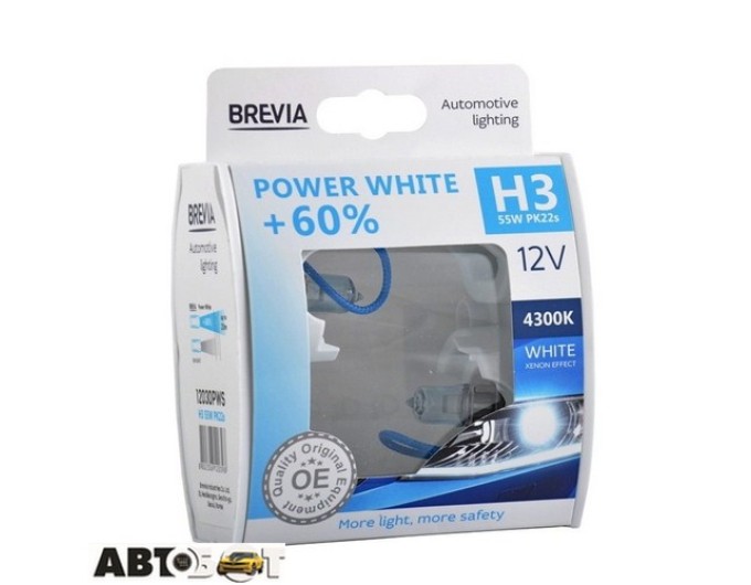 Галогенна лампа BREVIA Power White +60% H3 12V 55W 4300K 12030PWS (2 шт.), ціна: 395 грн.
