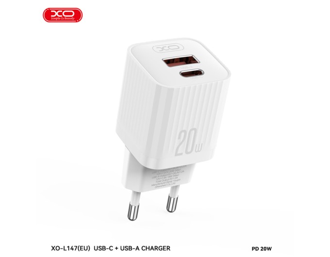 Сетевое зарядное устройство XO L147 PD20W 1USB-A+1USB-C Type-C кабель белый, цена: 269 грн.