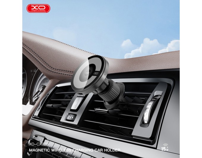 Тримач телефону автомобільний XO з бездротовою зарядкою CX025 Magnetic Car Air Vent 15W чорний, ціна: 679 грн.