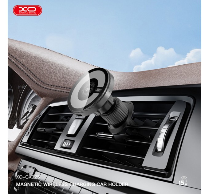 Держатель телефона автомобильный XO с беспроводной зарядкой CX025 Magnetic Car Air Vent 15W черный, цена: 549 грн.