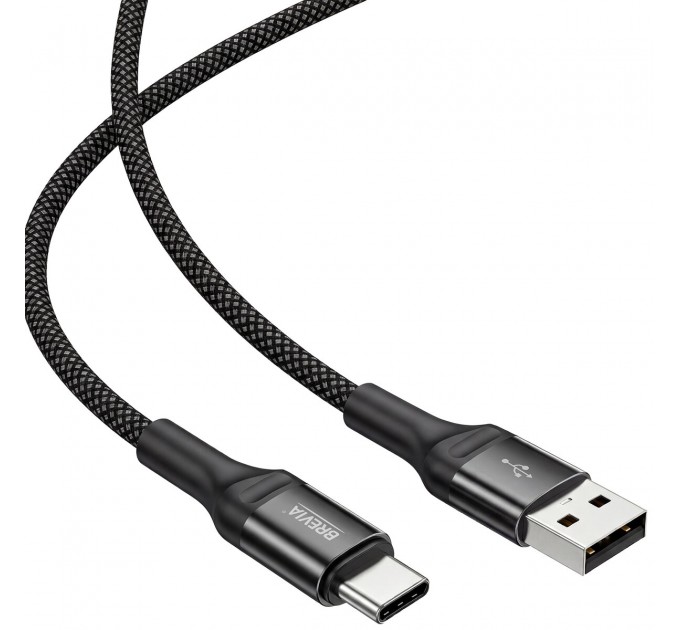 Кабель Brevia USB to Type-C 2,4А 1м, черный ZIP, цена: 138 грн.