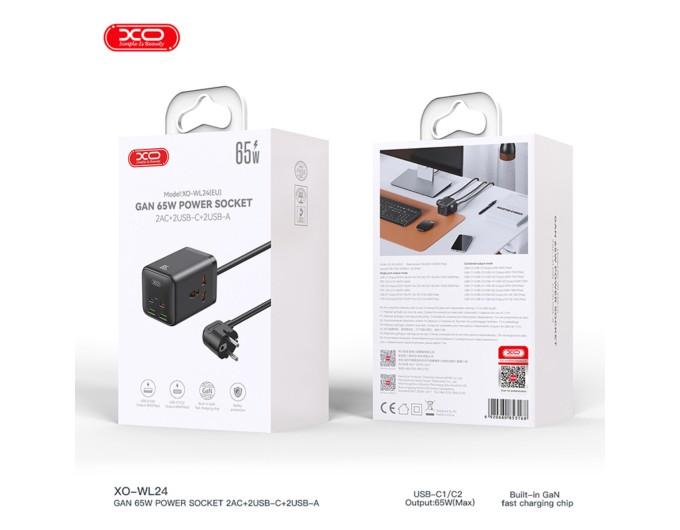 Сетевое зарядное устройство XO WL24 Fast Charging Desktop Charger Array Plug 65W черный, цена: 1 099 грн.