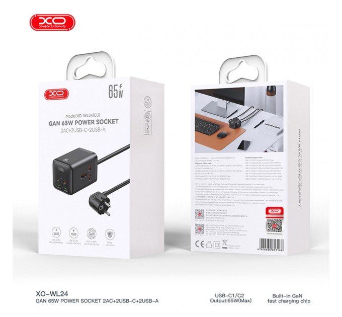 Сетевое зарядное устройство XO WL24 Fast Charging Desktop Charger Array Plug 65W черный, цена: 999 грн.