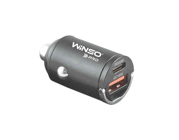 Автомобільний зарядний пристрій Winso Pro 38W USB-C+USB-A mini Metal, ціна: 412 грн.