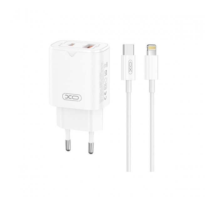Сетевое зарядное устройство XO L130 PD30W/QC18W 1USB-C+1USB-A + Lightning кабель белый, цена: 359 грн.