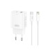 Сетевое зарядное устройство XO L130 PD30W/QC18W 1USB-C+1USB-A + Lightning кабель белый, цена: 359 грн.