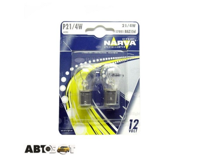 Лампа розжарювання Narva P21/4W 12V 21/4W BAZ15d 17881B2 (2 шт.), ціна: 56 грн.