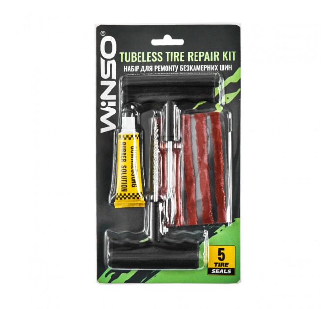 Набір для ремонту безкамерних шин Winso (шило, штопор, кордовий жгут 5шт, клей), ціна: 94 грн.