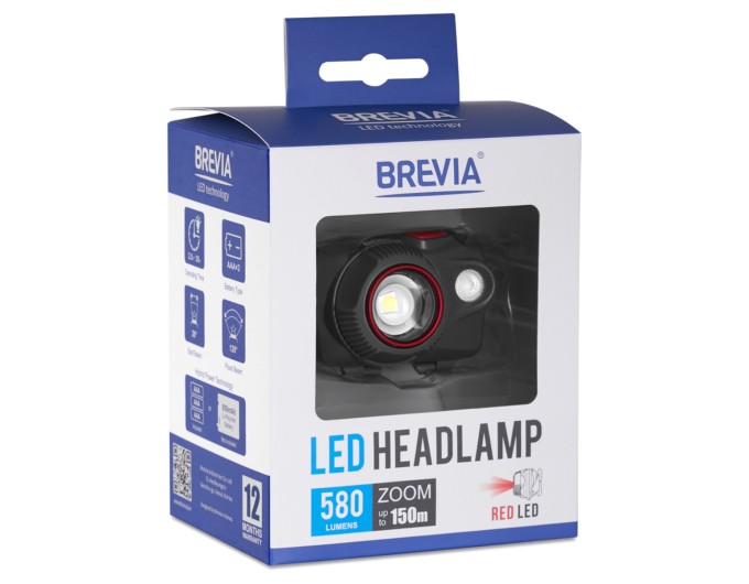 Фонарь налобный Brevia 580Lm, Focus Control, 3xAAA, IP64 белый/красный, цена: 1 499 грн.