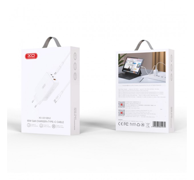 Сетевое зарядное устройство XO CE13 GaN 65W белый, цена: 949 грн.