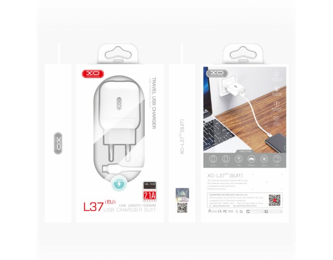 Сетевое зарядное устройство XO L37 + Lightning кабель белый, цена: 119 грн.