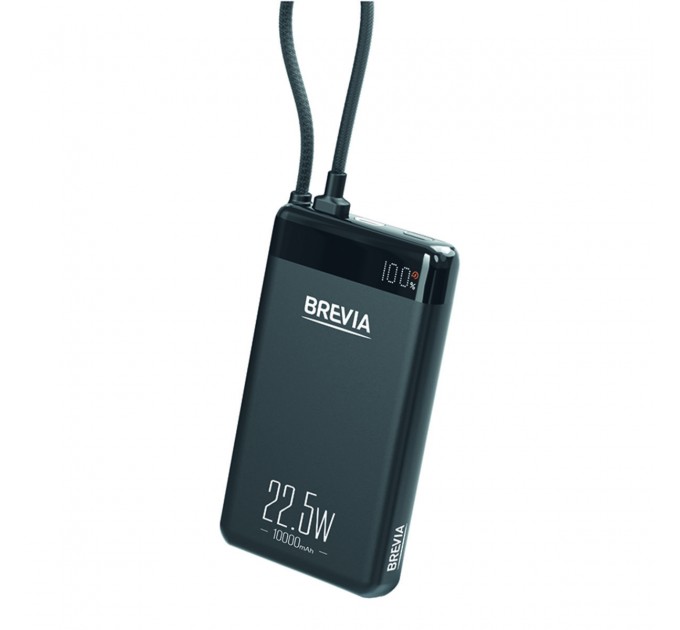 Повербанк (Power Bank) Brevia ePower 10000mAh 22,5W SuperSlim LCD чорний металік + кабель, ціна: 999 грн.