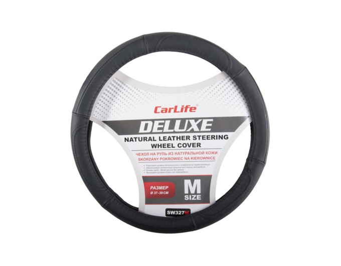 Чехол на руль Carlife 37-39 см кожаный Delux, черный, цена: 328 грн.