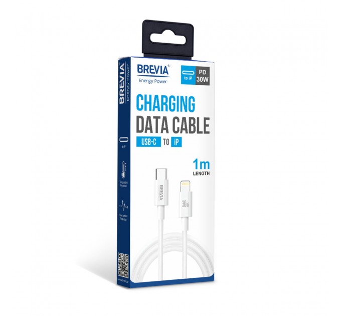 Кабель Brevia Type-C to Lightning 30W 1м, белый box, цена: 189 грн.