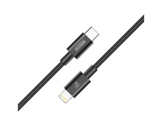 Кабель Brevia Type-C to Lightning 30W 1м, чорний box, ціна: 193 грн.