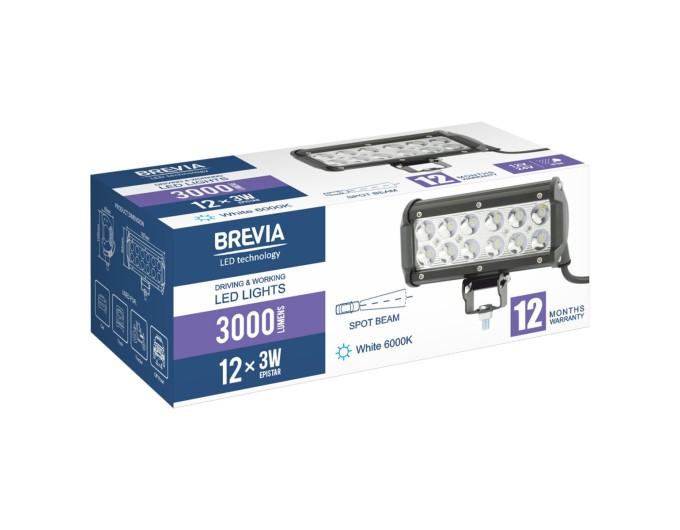 Фара светодиодная Brevia Cree Spot 10-30V, 36W (12x3W), 3000Lm, 1шт, цена: 661 грн.
