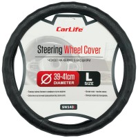 Чохол на кермо Carlife 39 - 41см, екошкіра, чорний, один шов, перфорований SW143L