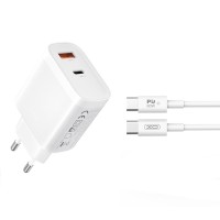 Сетевое зарядное устройство XO L116 PD30W/QC18W 1USB-C+1USB-A Type-C кабель белый