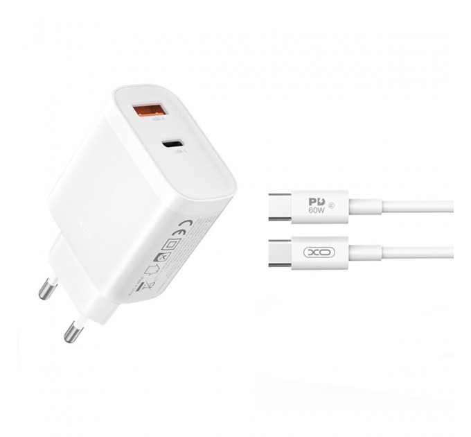 Сетевое зарядное устройство XO L116 PD30W/QC18W 1USB-C+1USB-A Type-C кабель белый, цена: 299 грн.