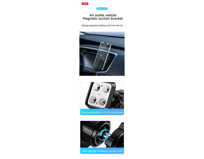 Тримач телефону автомобільний XO C123 Air Outlet Square Magnetic Bracket чорний, ціна: 189 грн.