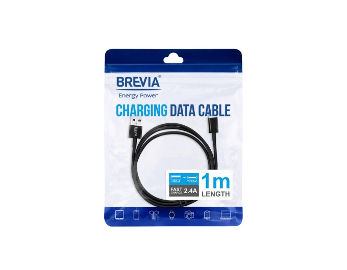Кабель Brevia USB to Type-C 2,4А 1м, чорний ZIP, ціна: 106 грн.