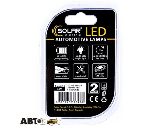 LED лампа SOLAR T10 W2.1x9.5d 12V 10SMD 5730 white SL1345 (2 шт.), ціна: 127 грн.