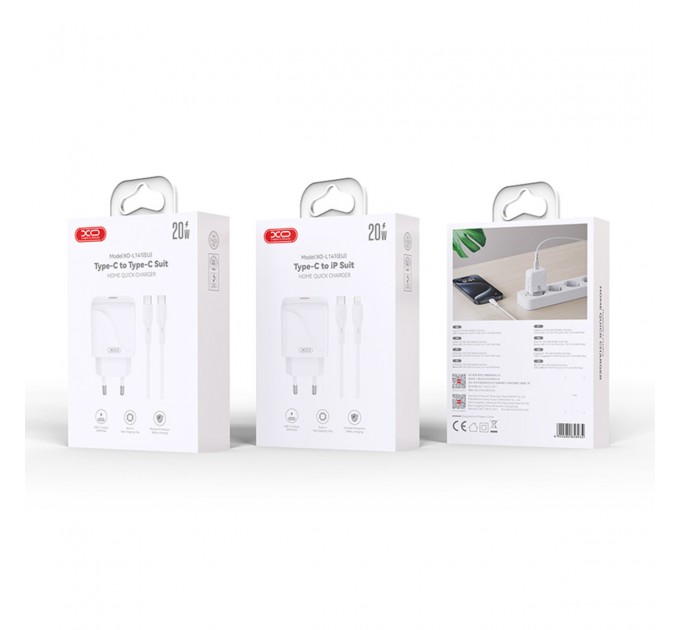 Сетевое зарядное устройство XO L141 Single USB-C 20W + Lightning кабель белый, цена: 189 грн.
