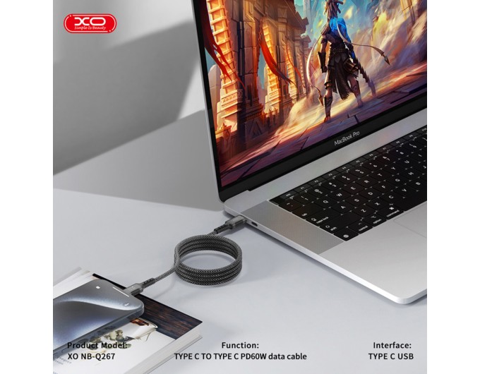 Кабель XO Magnetic Braided Type-C to Type-C 60W 1м чорний, ціна: 399 грн.